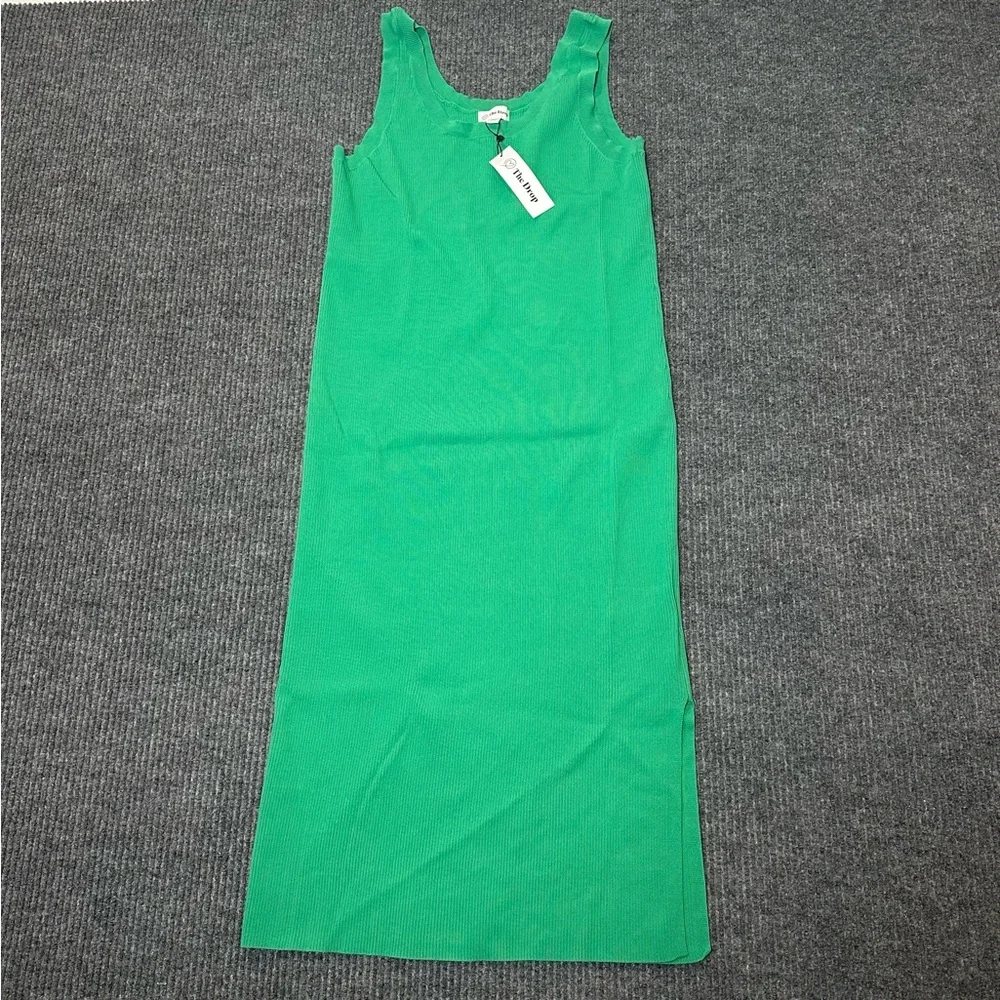 The Drop XL Yasmin Ribbed Midi Tank Dress Sleeveless Stretch Jade Minimalist NWT - Picture 9 of 9